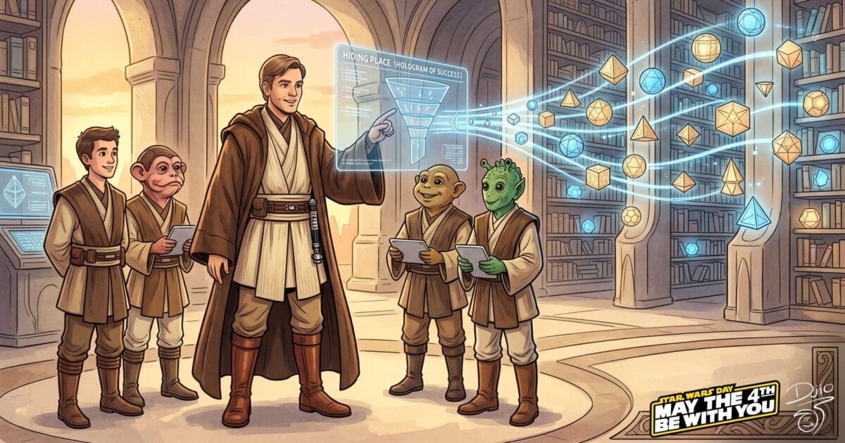 O conhecimento organizado em bibliotecas de luz permite que a sabedoria viaje além do tempo e do espaço. Ao transformar o saber em métodos escaláveis que brilham por conta própria, o mentor multiplica sua presença. Ele guia aprendizes em mundos distantes através da força de suas ideias.